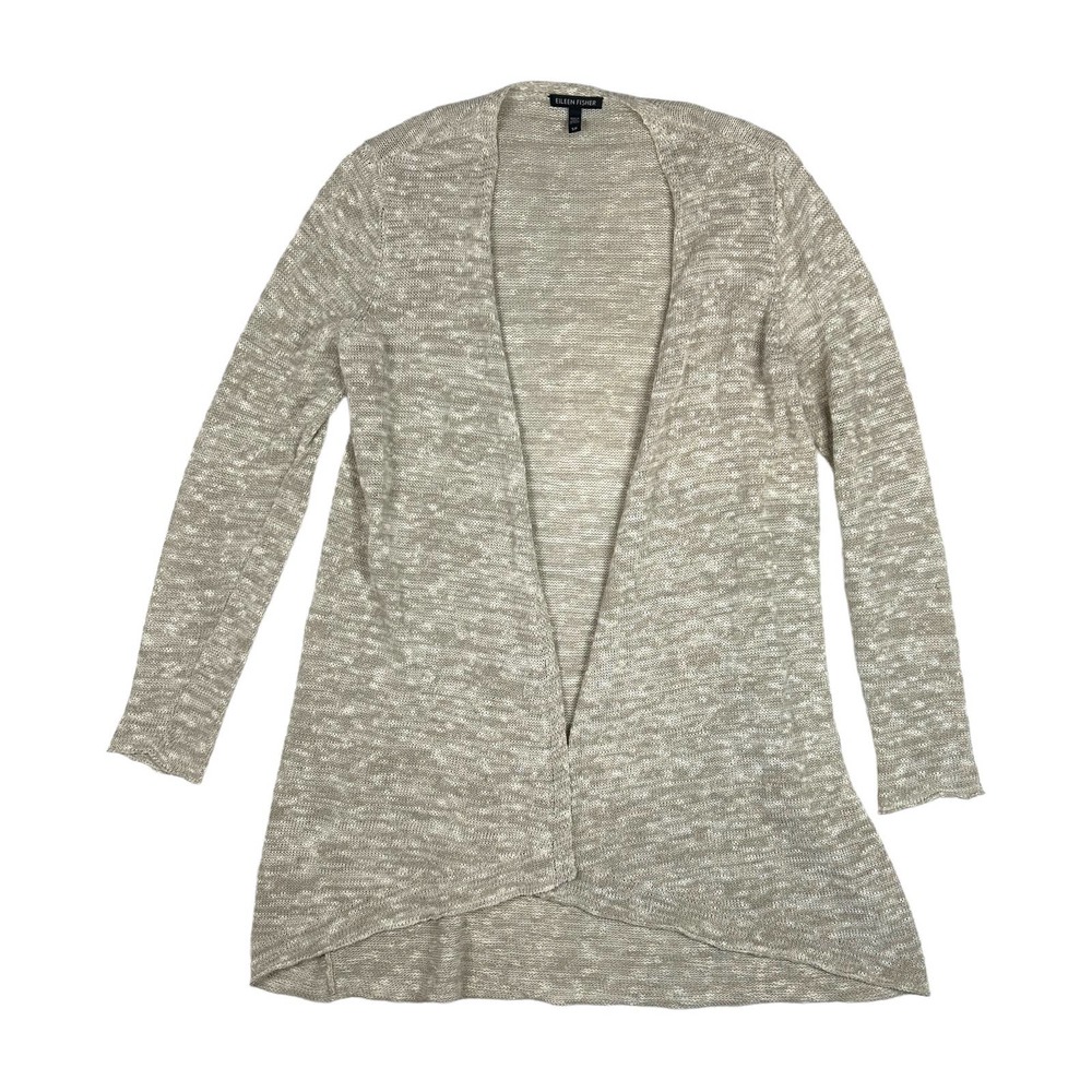Eileen Fisher Womens Size S Open Front Slub Knit Cardigan Organic Linen Cotton
